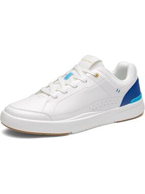 Men's White/Blue Faux Leather/Mesh  Lightweight Breathable Casual Tennis Shoes